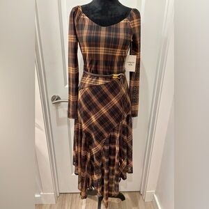 NWT Harlow & Rose 70’s retro plaid sheer layered waterfall dress - S